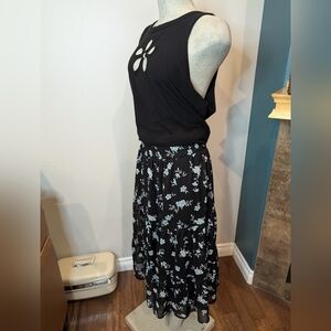 Chiffon Elastic High Waist Pleated tiered Flared Maxi Skirt, lined 2x